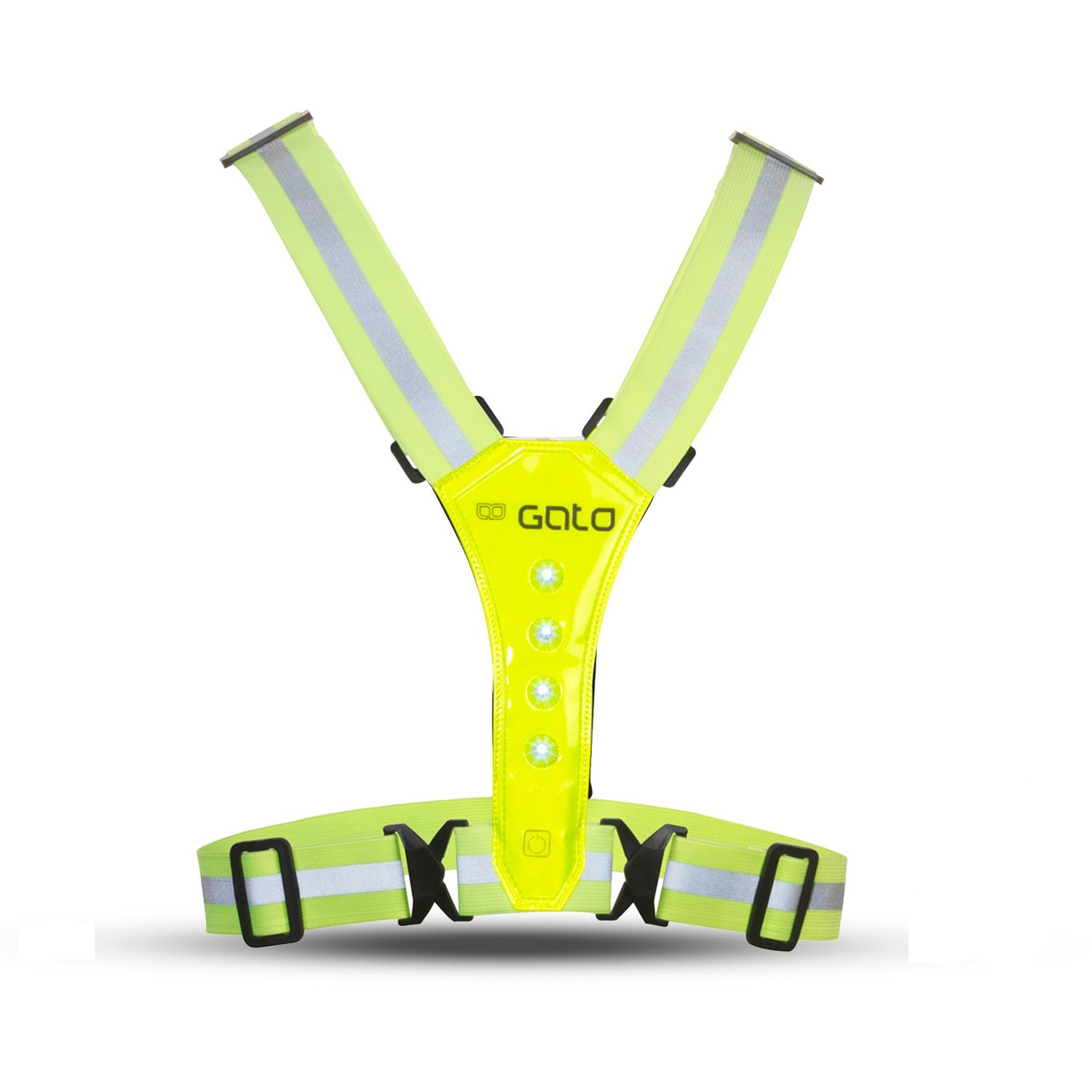 Gato Led Safer Sport Gilet Rosa Con Luci LED – 4 LED Bianchi Anteriori E 4 Rossi Posteriori, Fascia Elastica Riflettente, Batterie CR2032 Sostituibili. Taglia Unica Regolabile Da XXS A XXL.