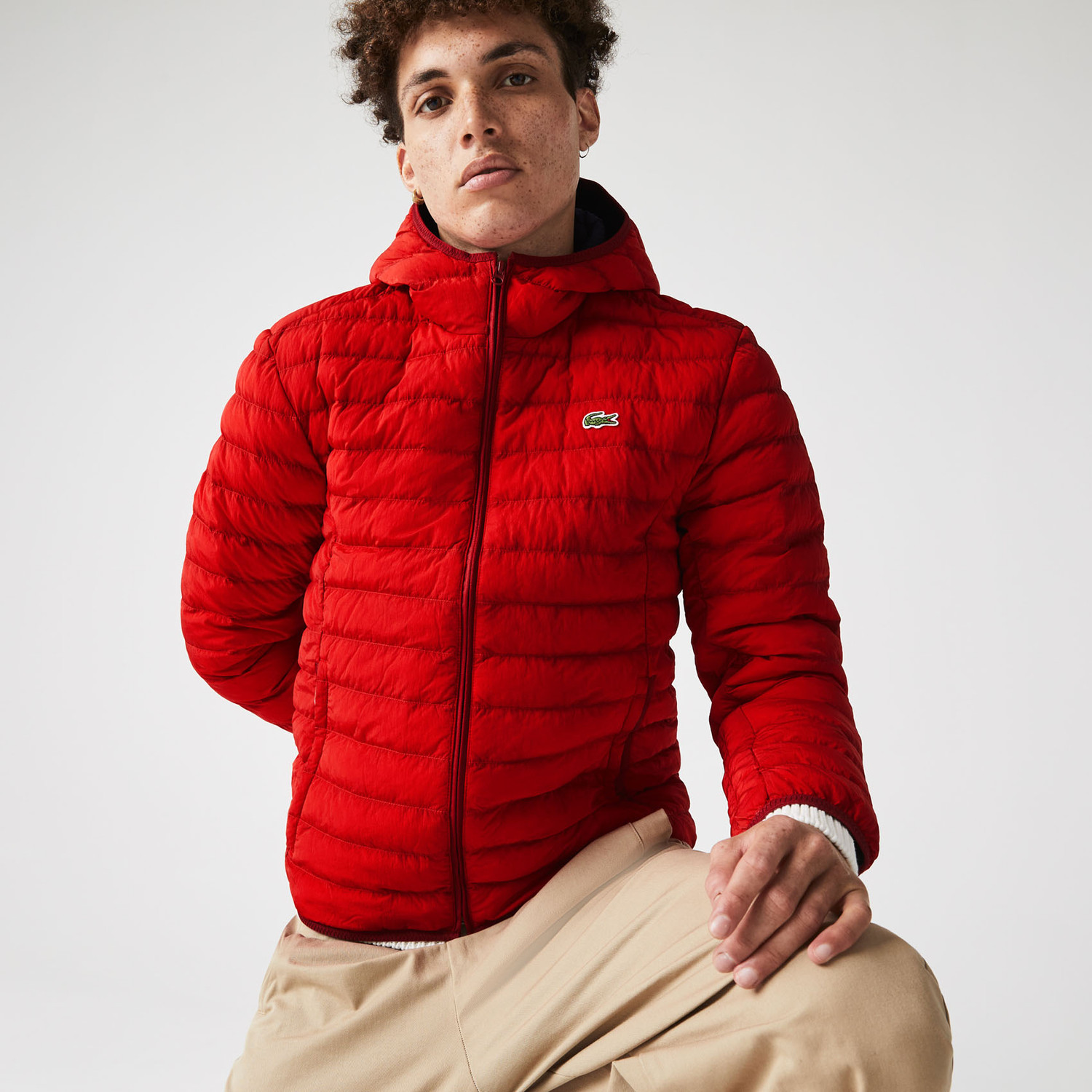 Lacoste red puffer jacket cheap