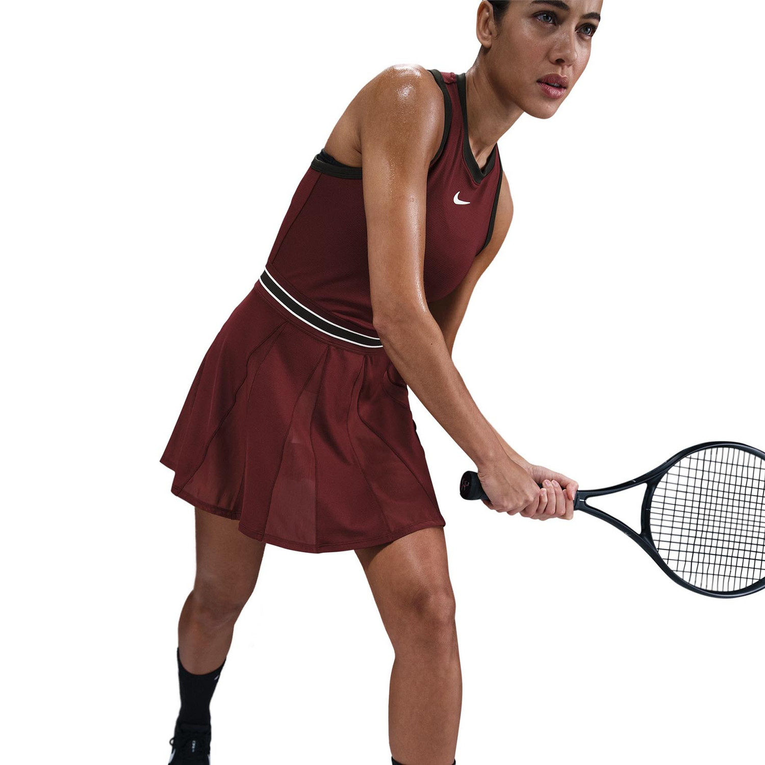 ワンピース Nike SS25 COURT MINI DRESS (FQ1780 010) Nike Victory Women's Tennis Dress - Black/White