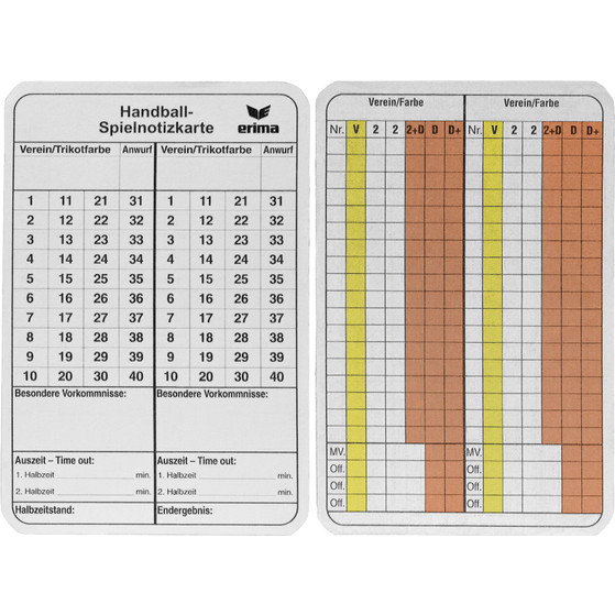 Erima Spielnotizkarten Handball