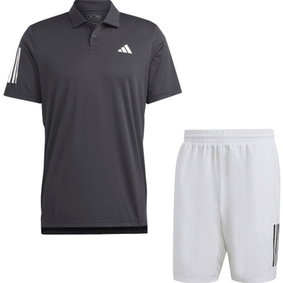 adidas Club 3 Striped Polo 9 Inch Set Herr
