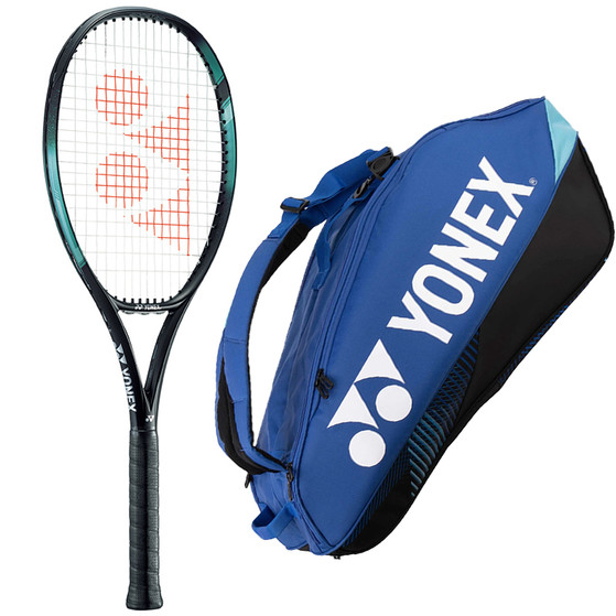 YONEX EZONE 100 300 GR. + 6 RACKETBAG BLAUW