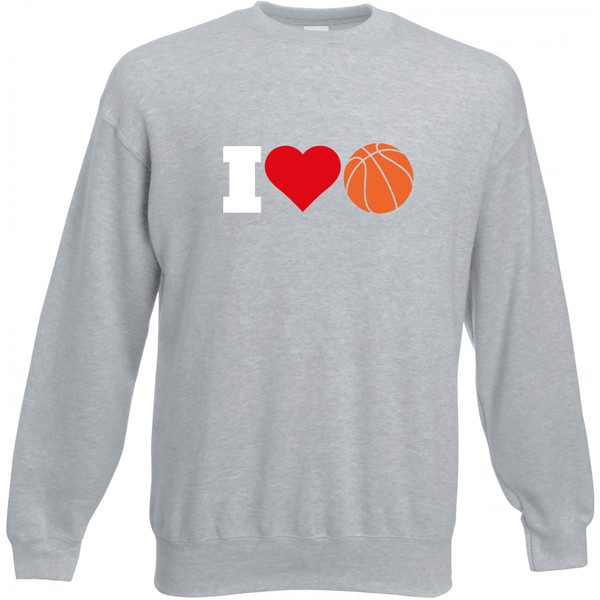 I Love Basketball Crew Sweater - - grijs/rood - maat M