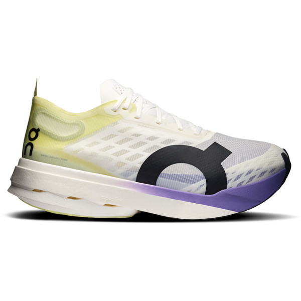 On Cloudboom hardloopschoenen paars, geel en wit